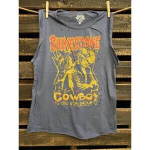 NEW COUNTRY DEEP rhinestone cowboy tank in blue